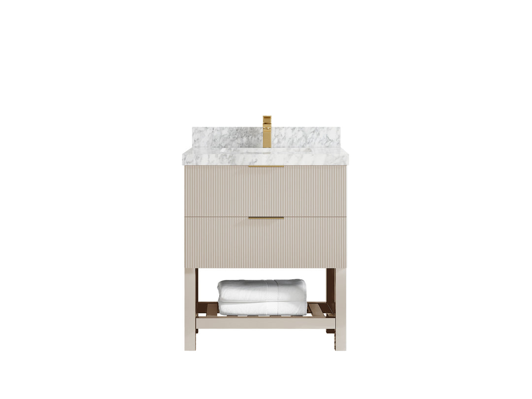 Catalina 30 in. W x 22 in. D Single Sink Bathroom Vanity in Fine Grain with 2 in Carrara Marble Countertop 