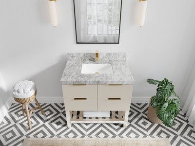 Catalina 36 in. W x 22 in. D Single Sink Bathroom Vanity in Fine Grain with 2 in Carrara Marble Countertop - Top View