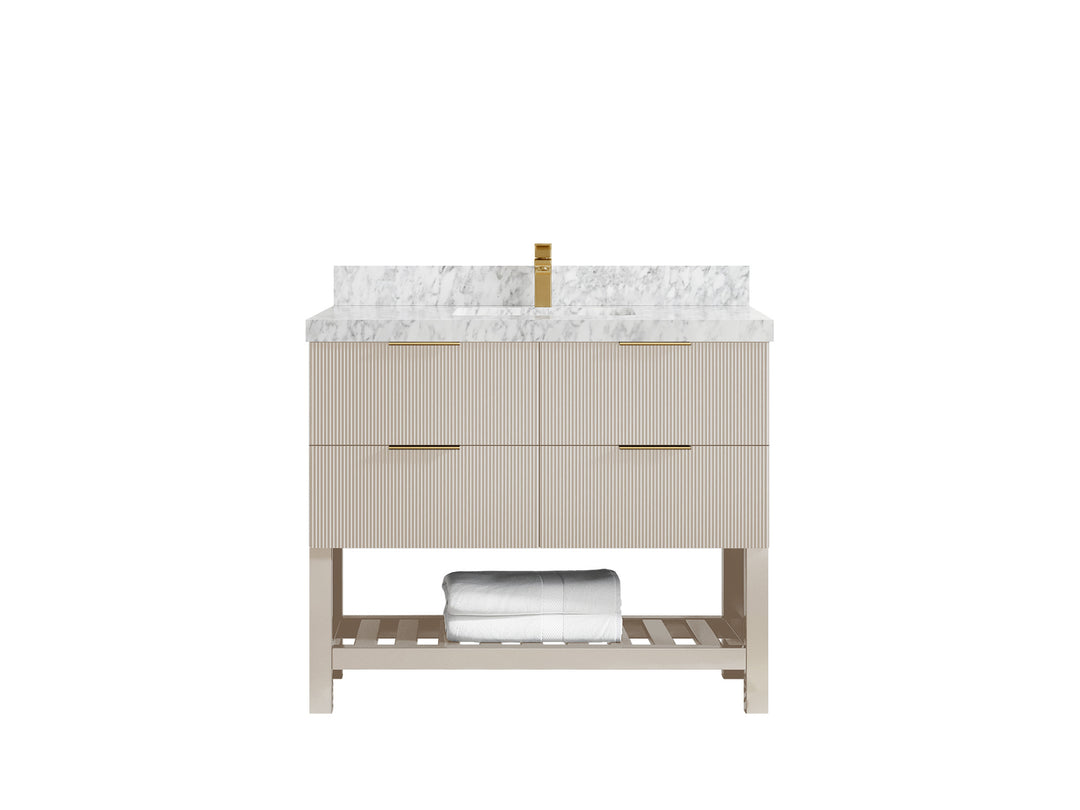 Catalina 42 in. W x 22 in. D Single Sink Bathroom Vanity in Fine Grain with 2 in Carrara Marble Countertop