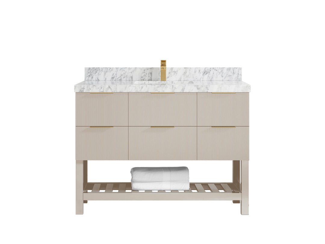 Catalina 48 in. W x 22 in. D Single Sink Bathroom Vanity in Fine Grain with 2 in Carrara Marble Countertop
