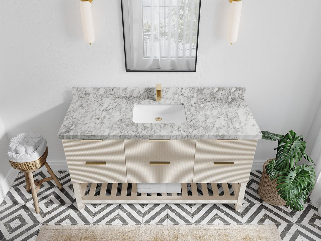 Catalina 60 in. W x 22 in. D Single Sink Bathroom Vanity in Fine Grain with 2 in Carrara Marble Countertop - Top View