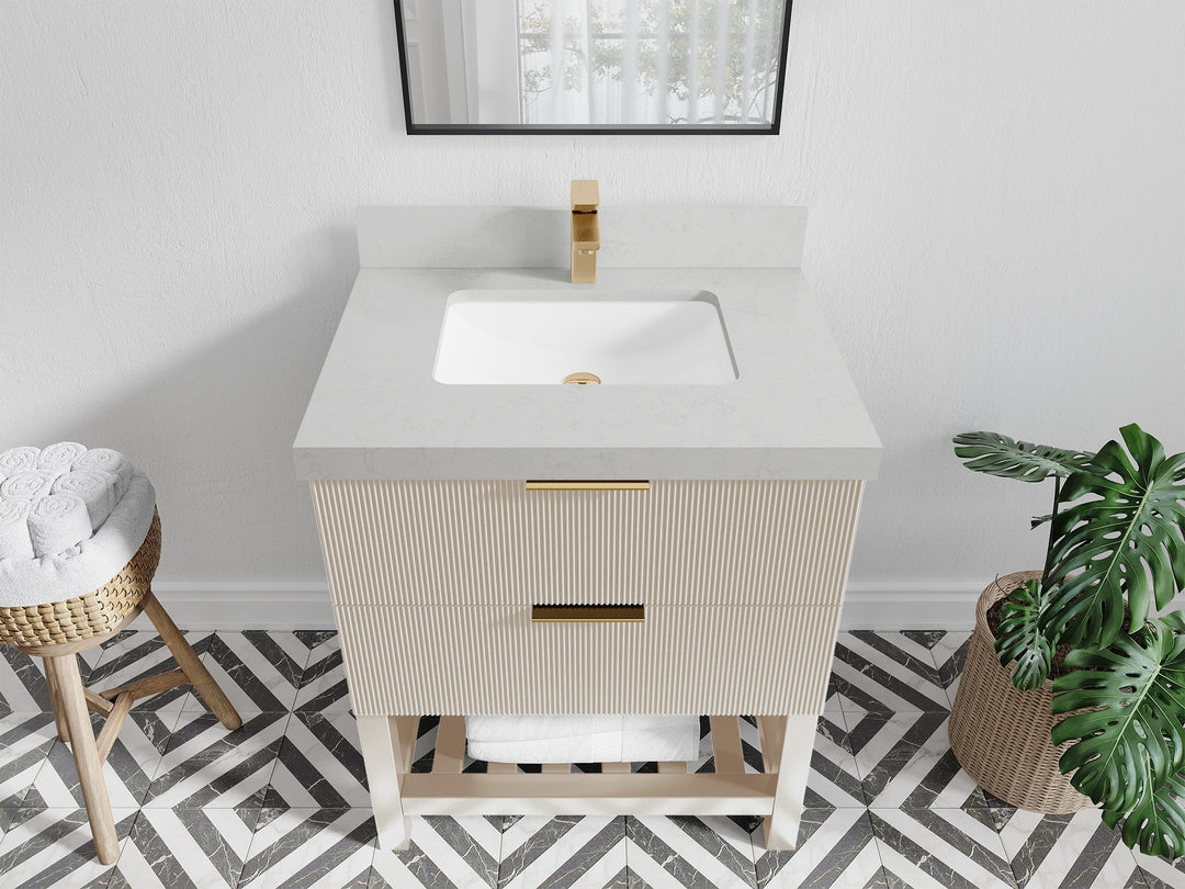 Catalina 30 in. W x 22 in. D Single Sink Bathroom Vanity in Fine Grain with 2 in Carrara Quartz Countertop - Top View