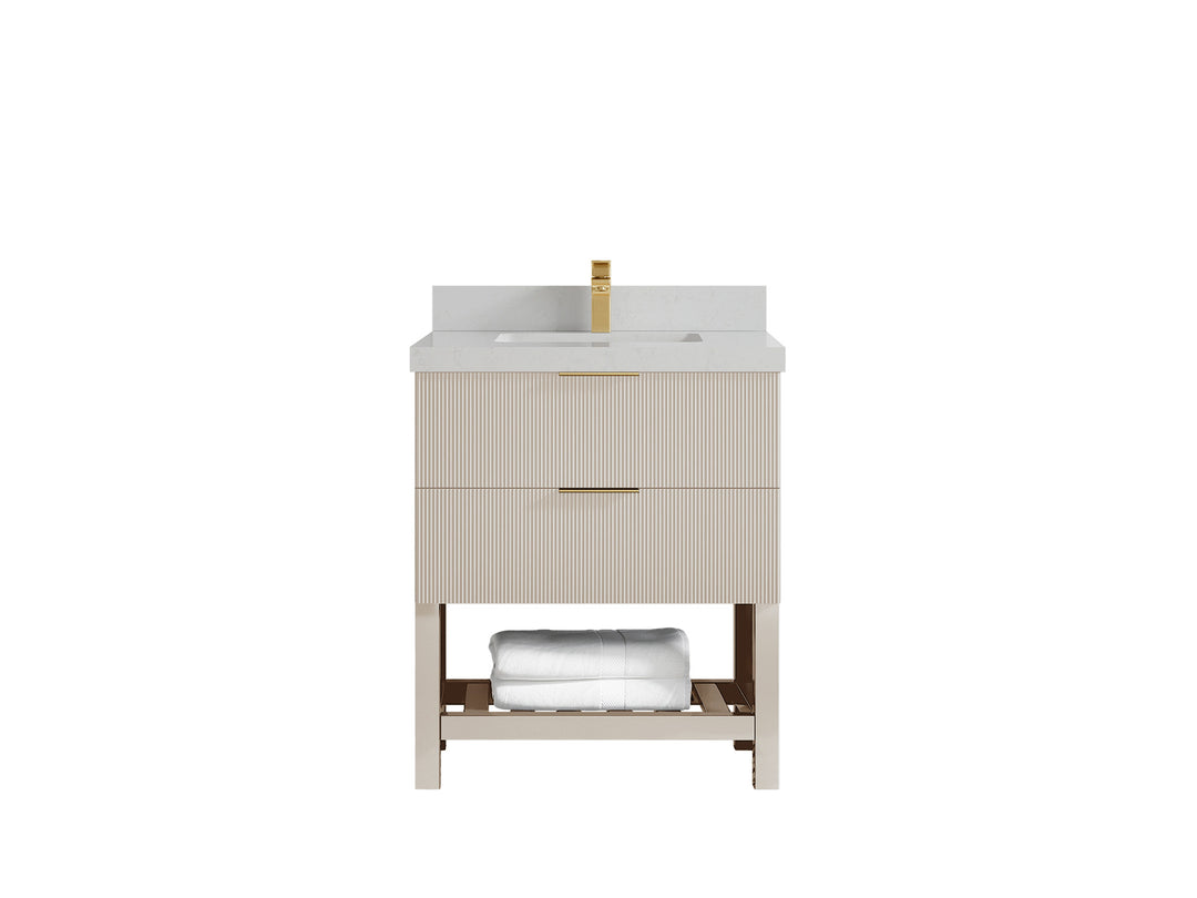 Catalina 30 in. W x 22 in. D Single Sink Bathroom Vanity in Fine Grain with 2 in Carrara Quartz Countertop 