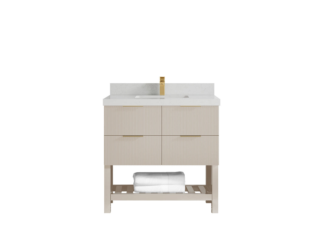 Catalina 36 in. W x 22 in. D Single Sink Bathroom Vanity in Fine Grain with 2 in Carrara Quartz Countertop 