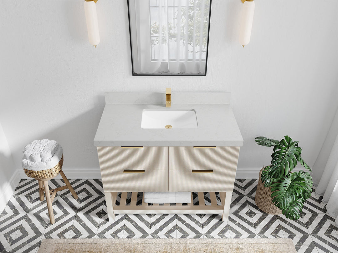 Catalina 42 in. W x 22 in. D Single Sink Bathroom Vanity in Fine Grain with 2 in Carrara Quartz Countertop Top View