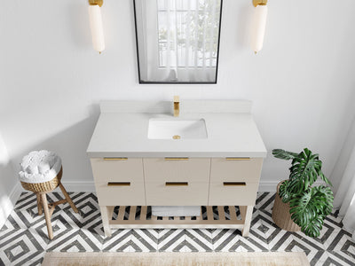 Catalina 48 in. W x 22 in. D Single Sink Bathroom Vanity in Fine Grain with 2 in Carrara Quartz Countertop - Top View