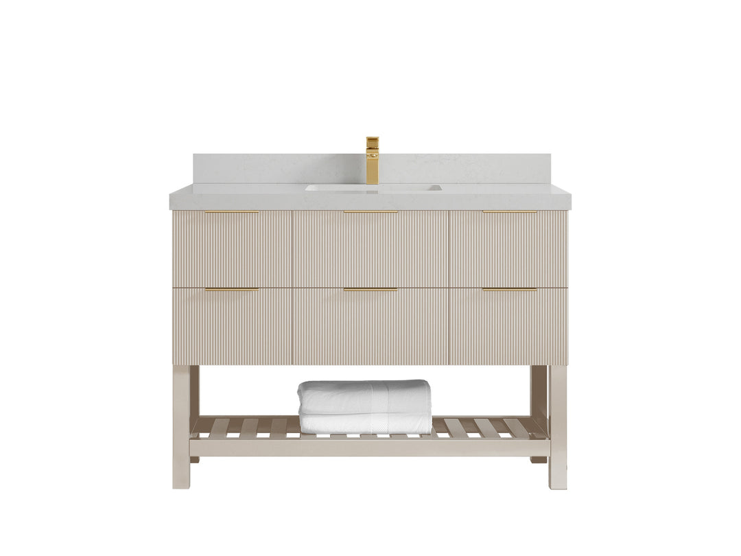Catalina 48 in. W x 22 in. D Single Sink Bathroom Vanity in Fine Grain with 2 in Carrara Quartz Countertop