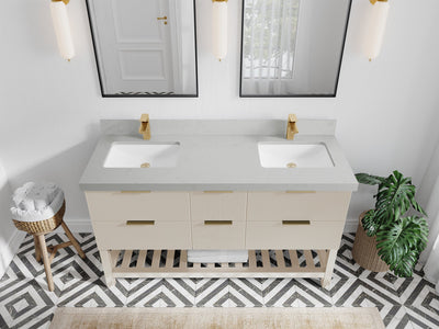 Catalina 60 in. W x 22 in. D Double Sink Bathroom Vanity in Fine Grain with 2 in Carrara Quartz Countertop - Top View