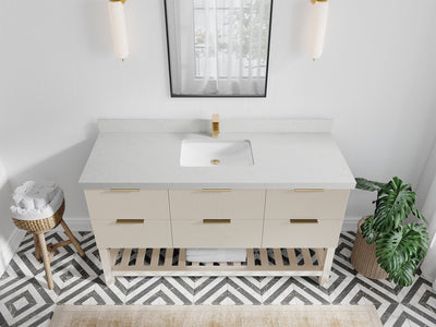 Catalina 60 in. W x 22 in. D Single Sink Bathroom Vanity in Fine Grain with 2 in Carrara Quartz Countertop - Top View