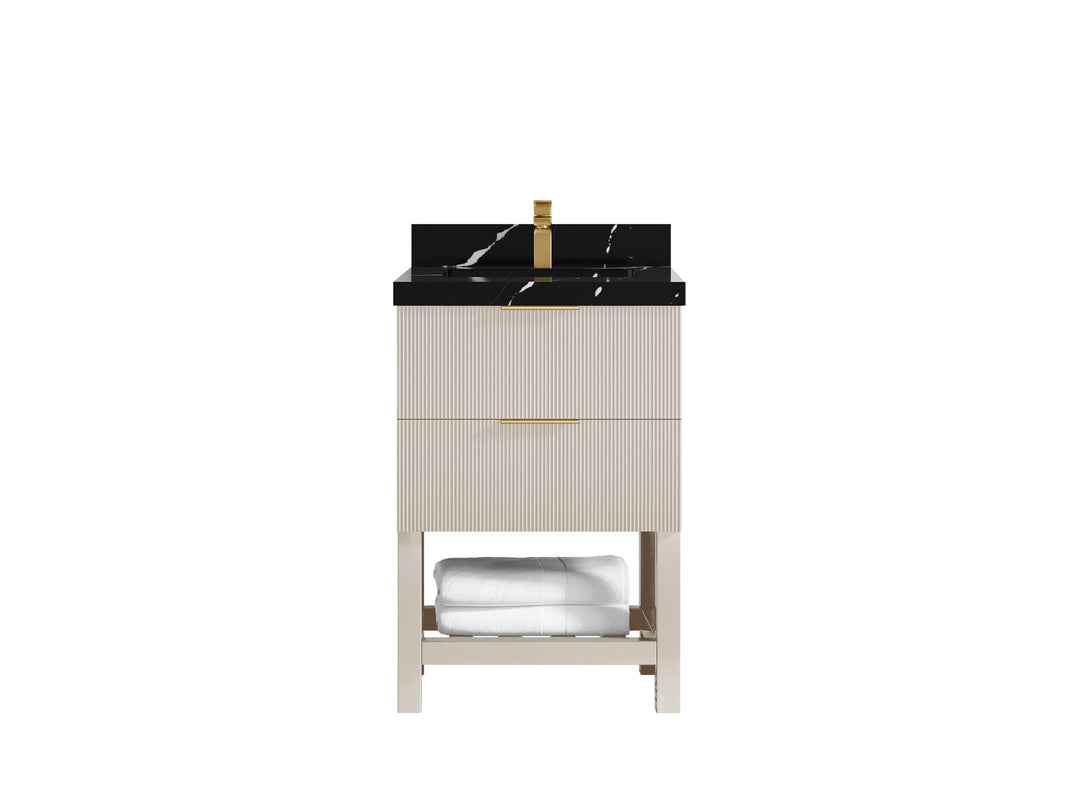 Catalina 24 in. W x 22 in. D Single Sink Bathroom Vanity in Fine Grain with 2 in Calacatta Black Quartz Countertop 