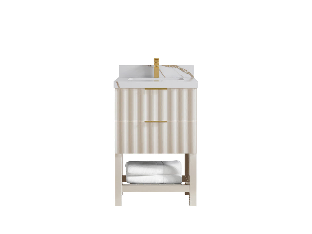 Catalina 24 in. W x 22 in. D Single Sink Bathroom Vanity in Fine Grain with 2 in Calacatta Gold Quartz Countertop