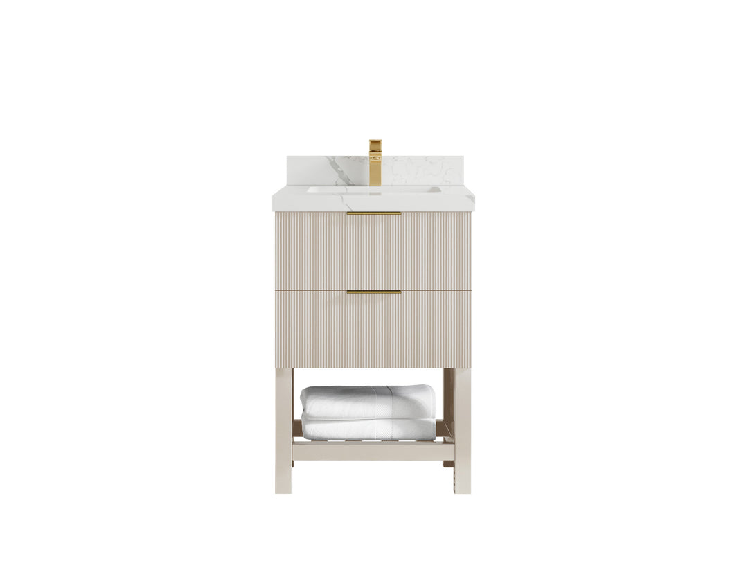 Catalina 24 in. W x 22 in. D Single Sink Bathroom Vanity in Fine Grain with 2 in Calacatta Laza Quartz Countertop