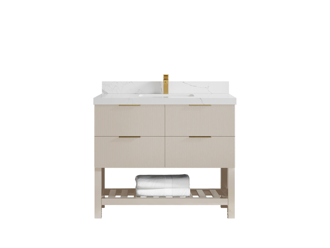 Catalina 42 in. W x 22 in. D Single Sink Bathroom Vanity in Fine Grain with 2 in Calacatta Laza Quartz Countertop