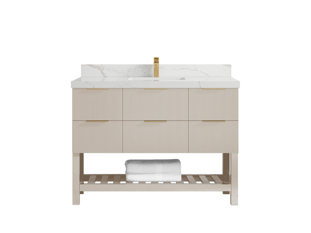 Catalina 48 in. W x 22 in. D Single Sink Bathroom Vanity in Fine Grain with 2 in Calacatta Laza Quartz Countertop