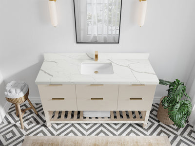 Catalina 60 in. W x 22 in. D Single Sink Bathroom Vanity in Fine Grain with 2 in Calacatta Laza Quartz Countertop - Top View