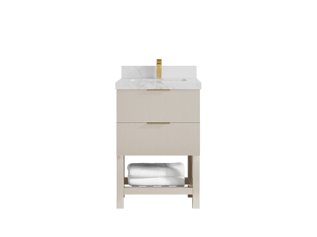 Catalina 24 in. W x 22 in. D Single Sink Bathroom Vanity in Fine Grain with 2 in Calacatta Nuvo Quartz Countertop