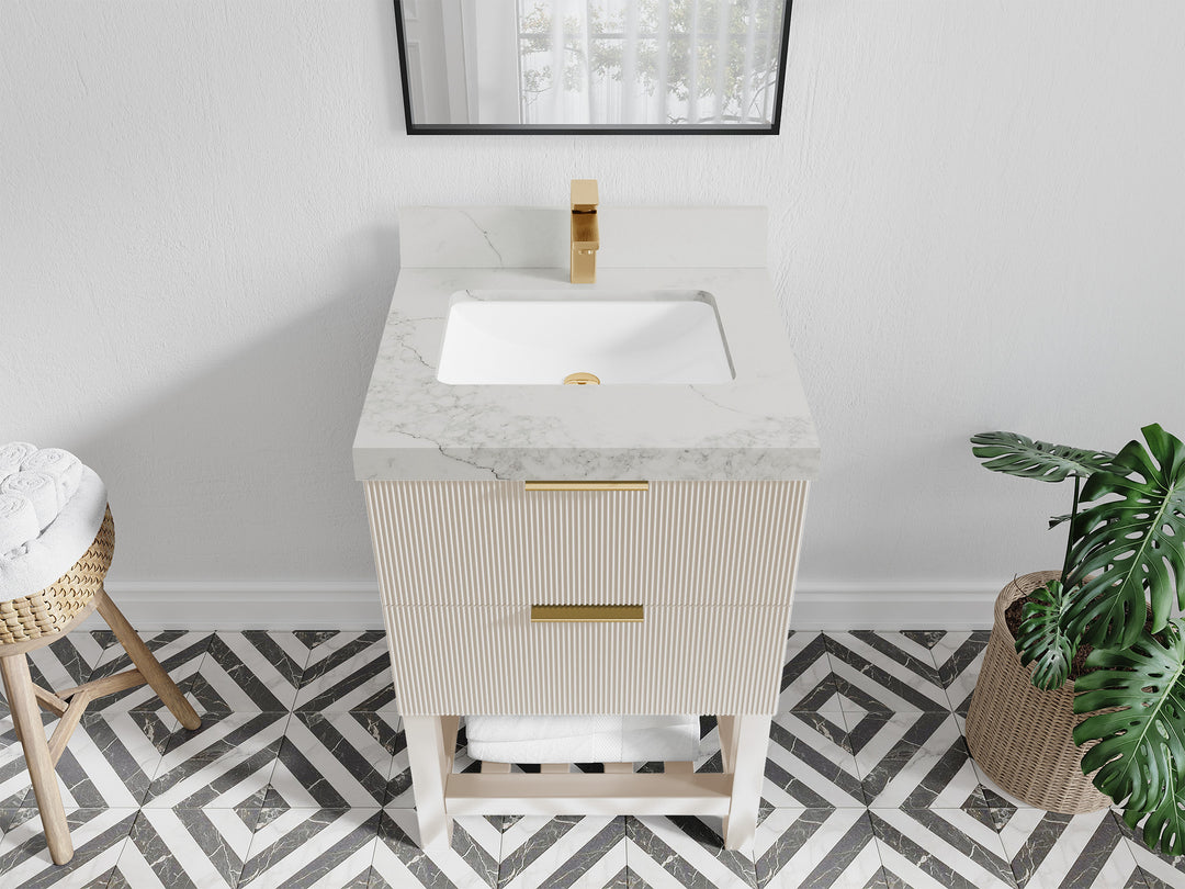 Catalina 24 in. W x 22 in. D Single Sink Bathroom Vanity in Fine Grain with 2 in Calacatta Nuvo Quartz Countertop - Top View