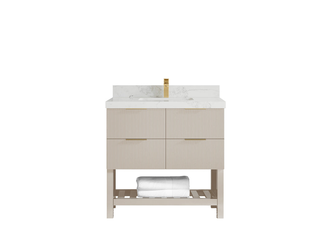Catalina 36 in. W x 22 in. D Single Sink Bathroom Vanity in Fine Grain with 2 in Calacatta Nuvo Quartz Countertop 
