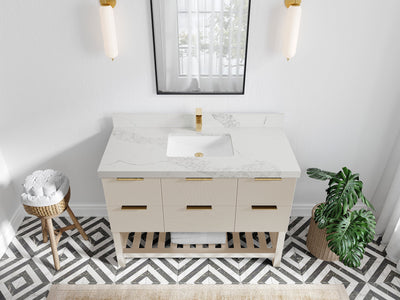 Catalina 48 in. W x 22 in. D Single Sink Bathroom Vanity in Fine Grain with 2 in Calacatta Nuvo Quartz Countertop - Top View