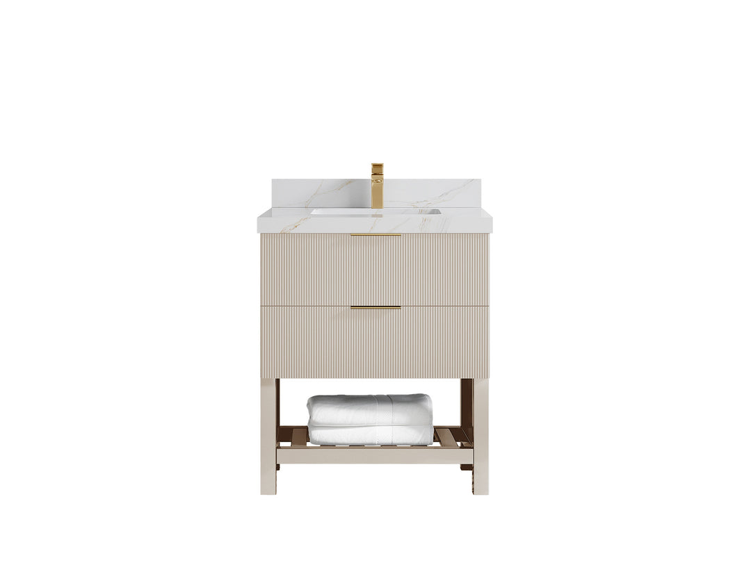 Catalina 30 in. W x 22 in. D Single Sink Bathroom Vanity in Fine Grain with 2 in Calacatta Sienna Quartz Countertop 