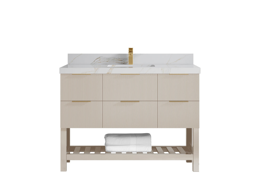 Catalina 48 in. W x 22 in. D Single Sink Bathroom Vanity in Fine Grain with 2 in Calacatta Sienna Quartz Countertop