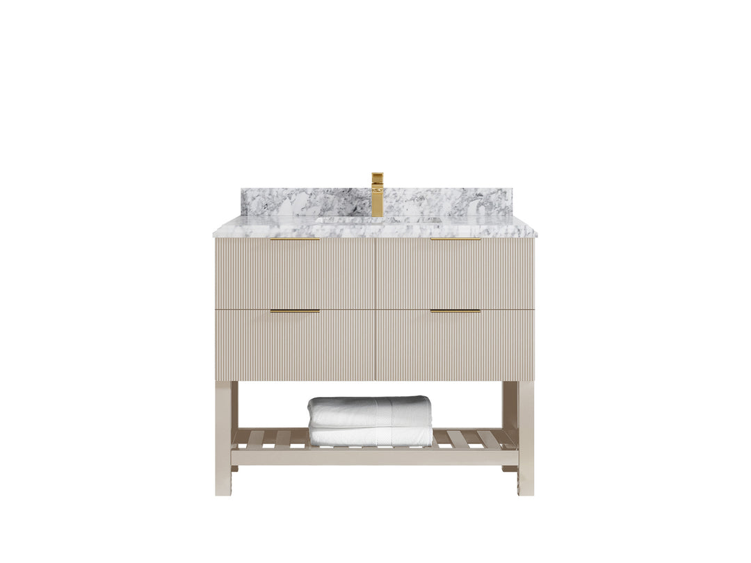 Catalina 42 in. W x 22 in. D Single Sink Bathroom Vanity in Fine Grain with 2 in Double Cove Carrara Marble Countertop