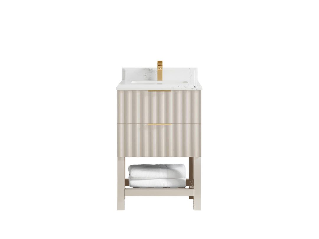 Catalina 24 in. W x 22 in. D Single Sink Bathroom Vanity in Fine Grain with 1.5 in Double Cove Edge Empira Quartz Countertop