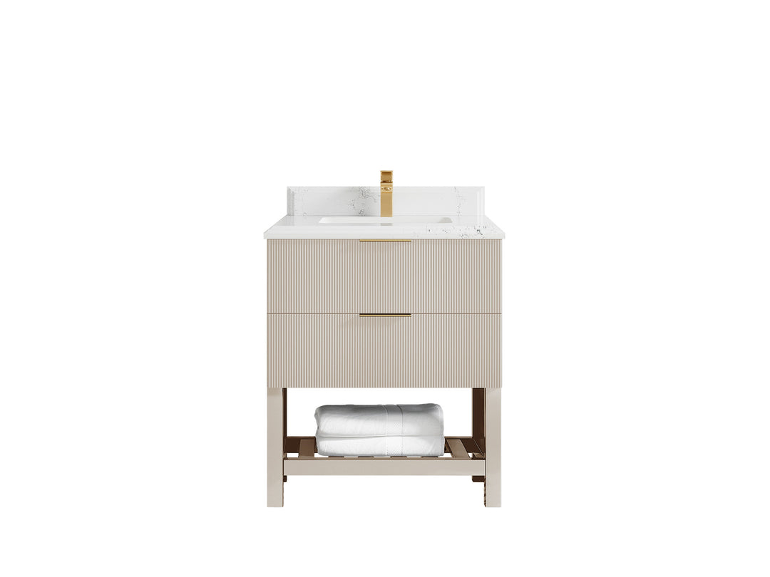 Catalina 30 in. W x 22 in. D Single Sink Bathroom Vanity in Fine Grain with 1.5 in Double Cove Edge Empira Quartz Countertop