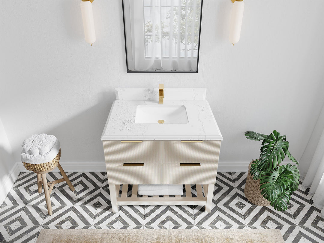 Catalina 36 in. W x 22 in. D Single Sink Bathroom Vanity in Fine Grain with 1.5 in Double Cove Edge Empira Quartz Countertop - Top View