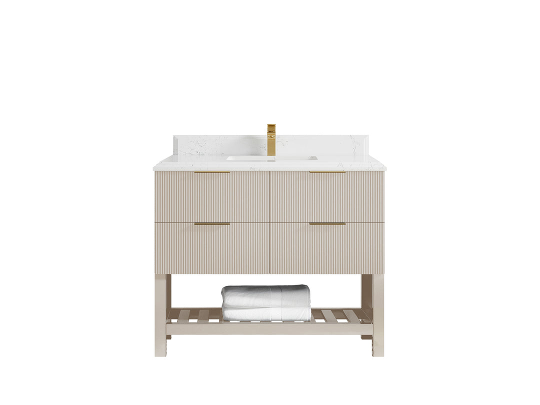 Catalina 42 in. W x 22 in. D Single Sink Bathroom Vanity in Fine Grain with 2 in Double Cove Empira White Quartz Countertop