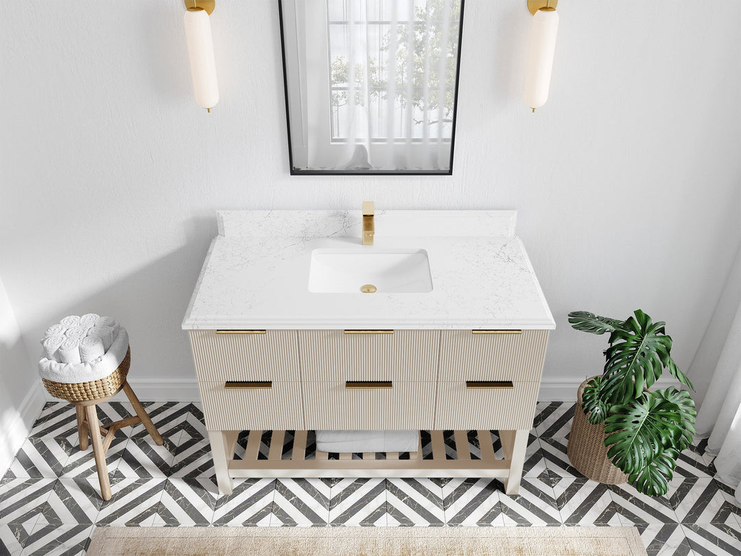 Catalina 48 in. W x 22 in. D Single Sink Bathroom Vanity in Fine Grain with 1.5 in Double Cove Empira Quartz Countertop - Top View