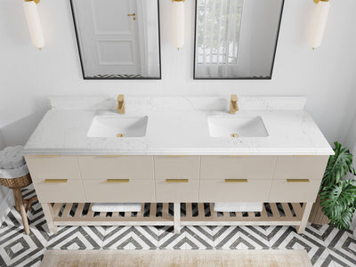 Catalina 84 in. W x 22 in. D Double Sink Bathroom Vanity in Fine Grain with 1.5 in Double Cove Edge Empira Quartz Countertop - Top View