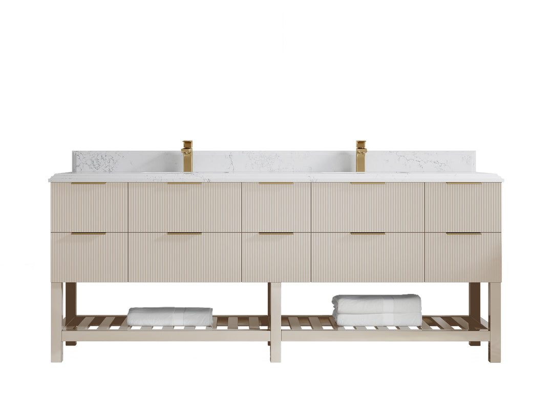 Catalina 84 in. W x 22 in. D Double Sink Bathroom Vanity in Fine Grain with 1.5 in Double Cove Edge Empira Quartz Countertop
