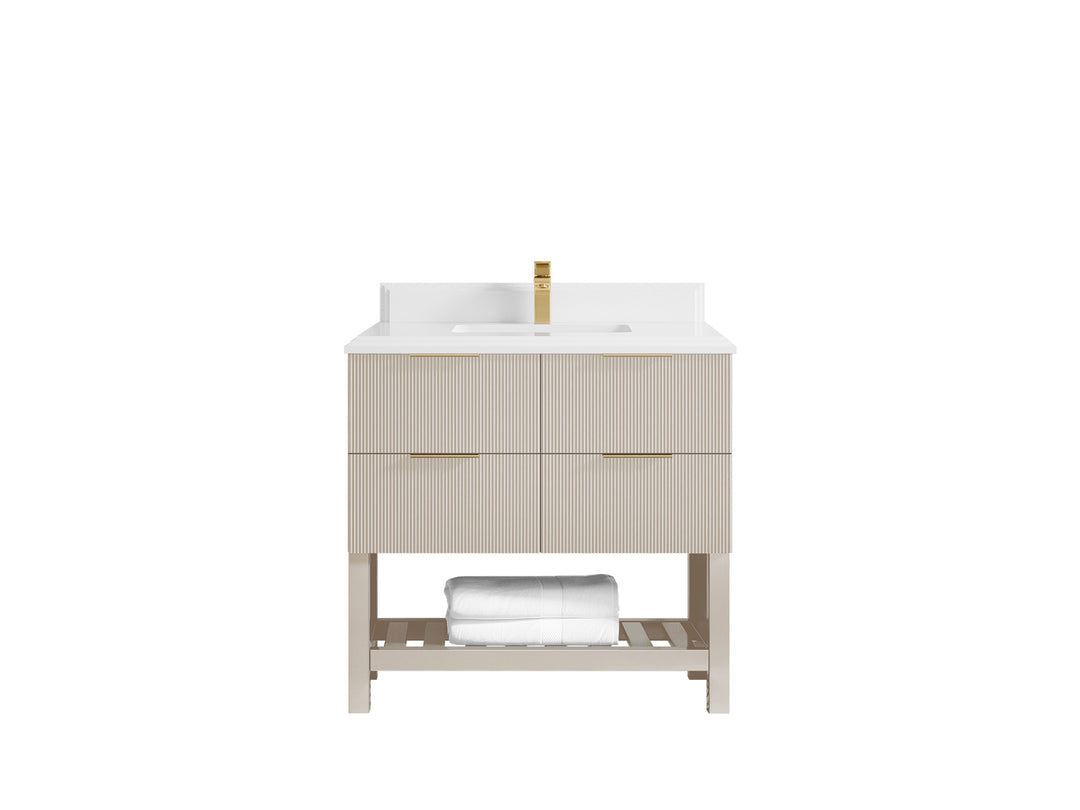 Catalina 36 in. W x 22 in. D Single Sink Bathroom Vanity in Fine Grain with 1.5 in Double Cove Edge White Quartz Countertop