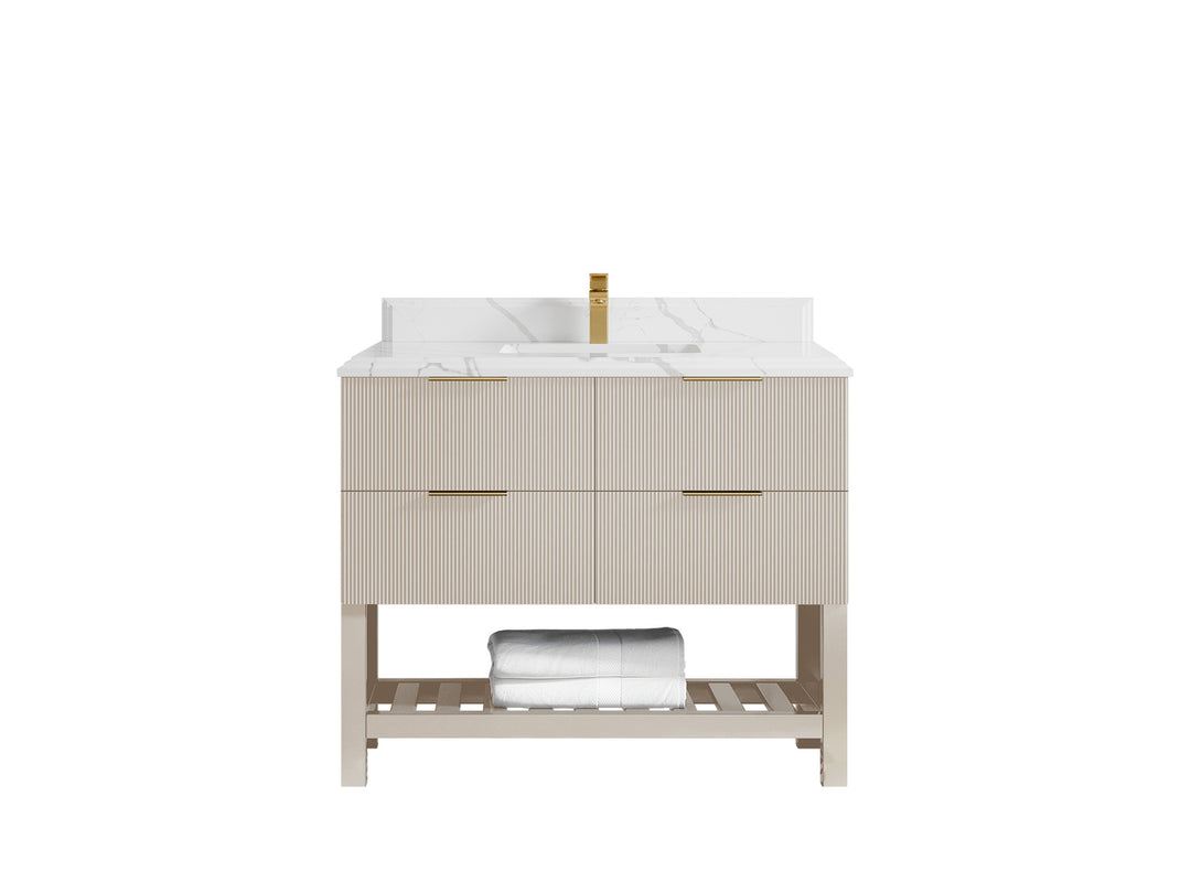 Catalina 42 in. W x 22 in. D Single Sink Bathroom Vanity in Fine Grain with 2 in Double Cove White Quartz Countertop
