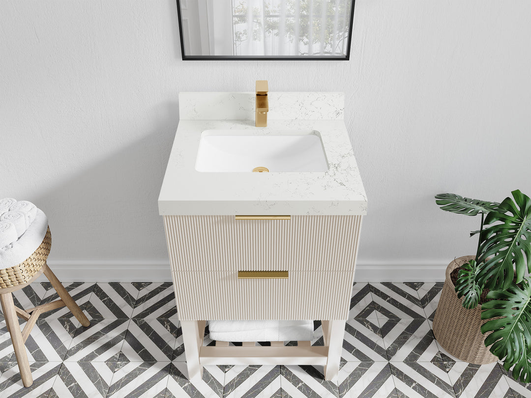 Catalina 24 in. W x 22 in. D Single Sink Bathroom Vanity in Fine Grain with 2 in Empira Quartz Countertop - Top View
