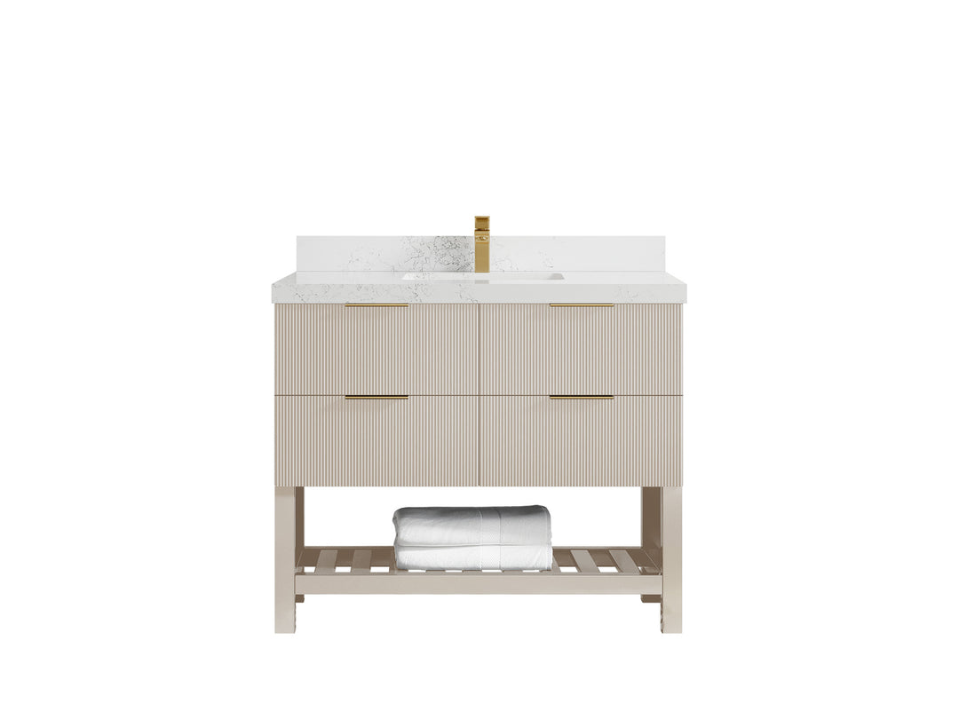 Catalina 42 in. W x 22 in. D Single Sink Bathroom Vanity in Fine Grain with 2 in Empira Quartz Countertop