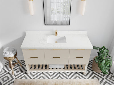 Catalina 60 in. W x 22 in. D Single Sink Bathroom Vanity in Fine Grain with 2 in Carrara Quartz Countertop - Top View