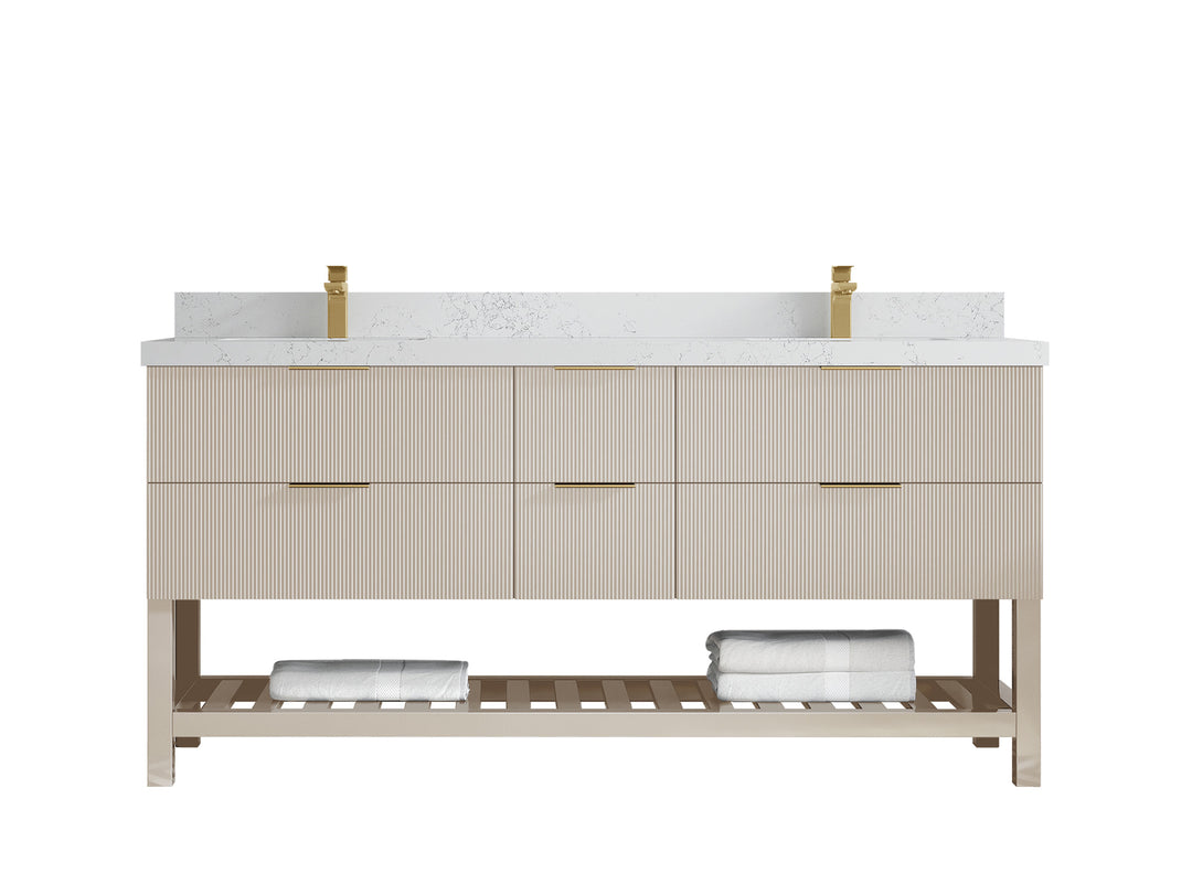 Catalina 72 in. W x 22 in. D Double Sink Bathroom Vanity in Fine Grain with 2 in Empira Quartz Countertop