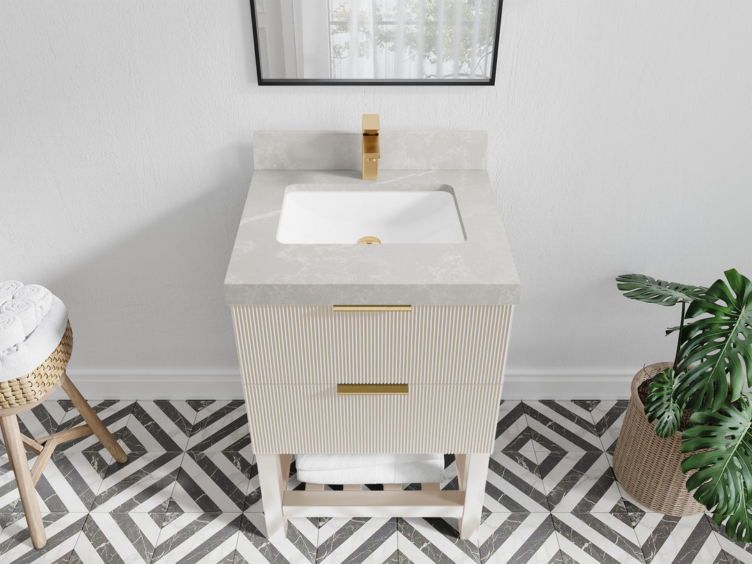 Catalina 24 in. W x 22 in. D Single Sink Bathroom Vanity in Fine Grain with 2 in Pearl Light Gray Quartz Countertop - Top View