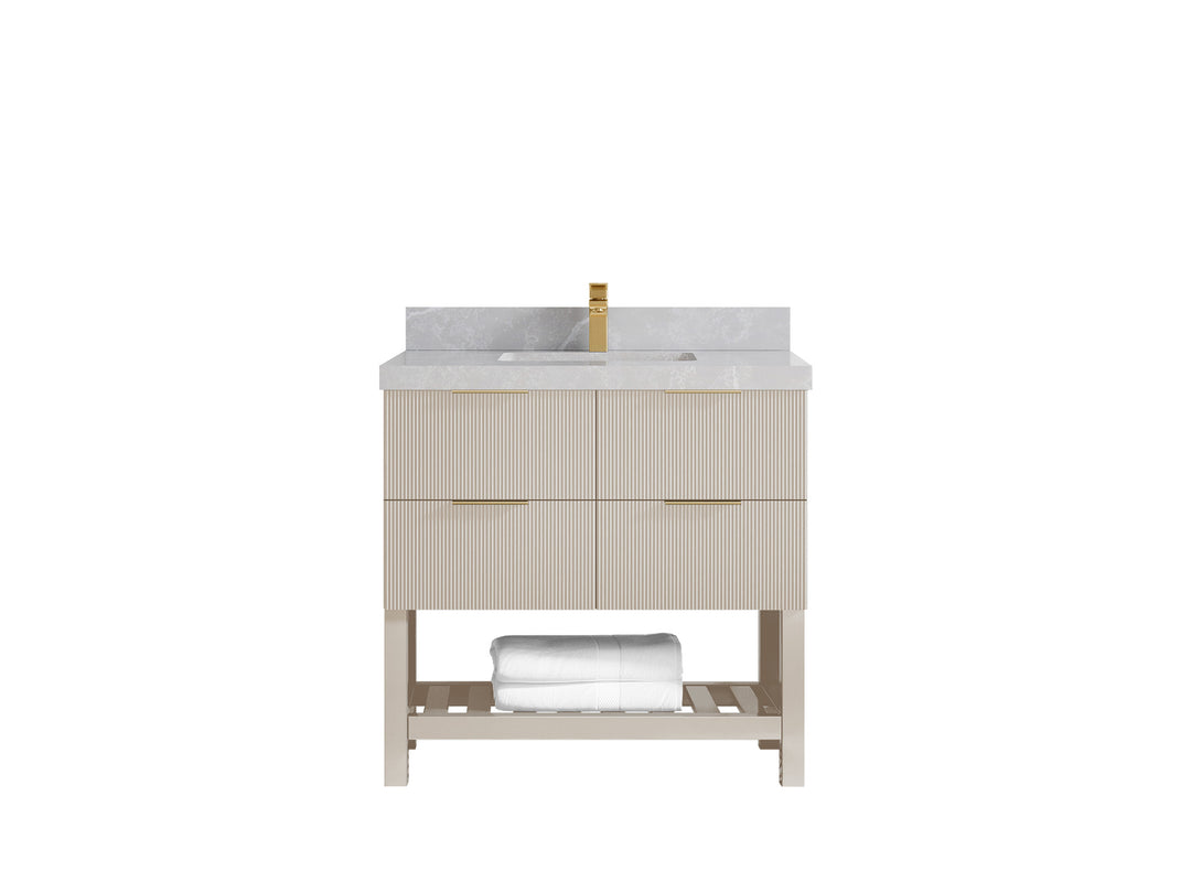 Catalina 36 in. W x 22 in. D Single Sink Bathroom Vanity in Fine Grain with 2 in Pearl Light Gray Quartz Countertop