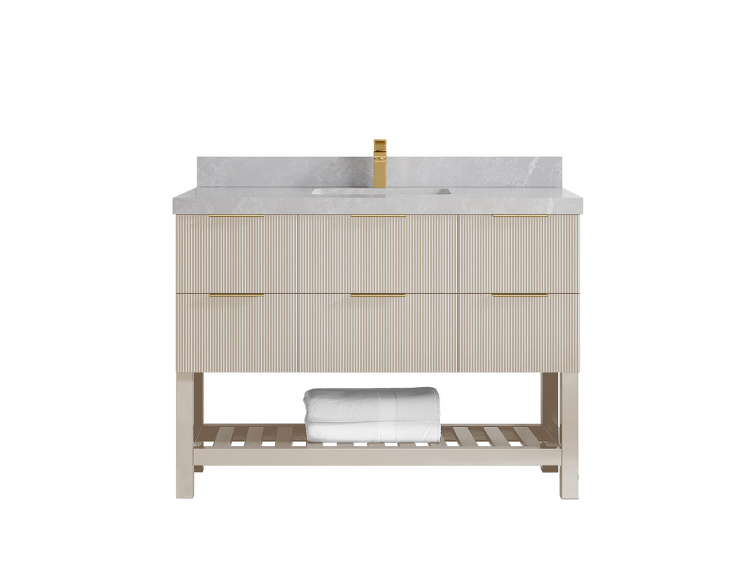 Catalina 48 in. W x 22 in. D Single Sink Bathroom Vanity in Fine Grain with 2 in Pearl Light Gray Quartz Countertop 