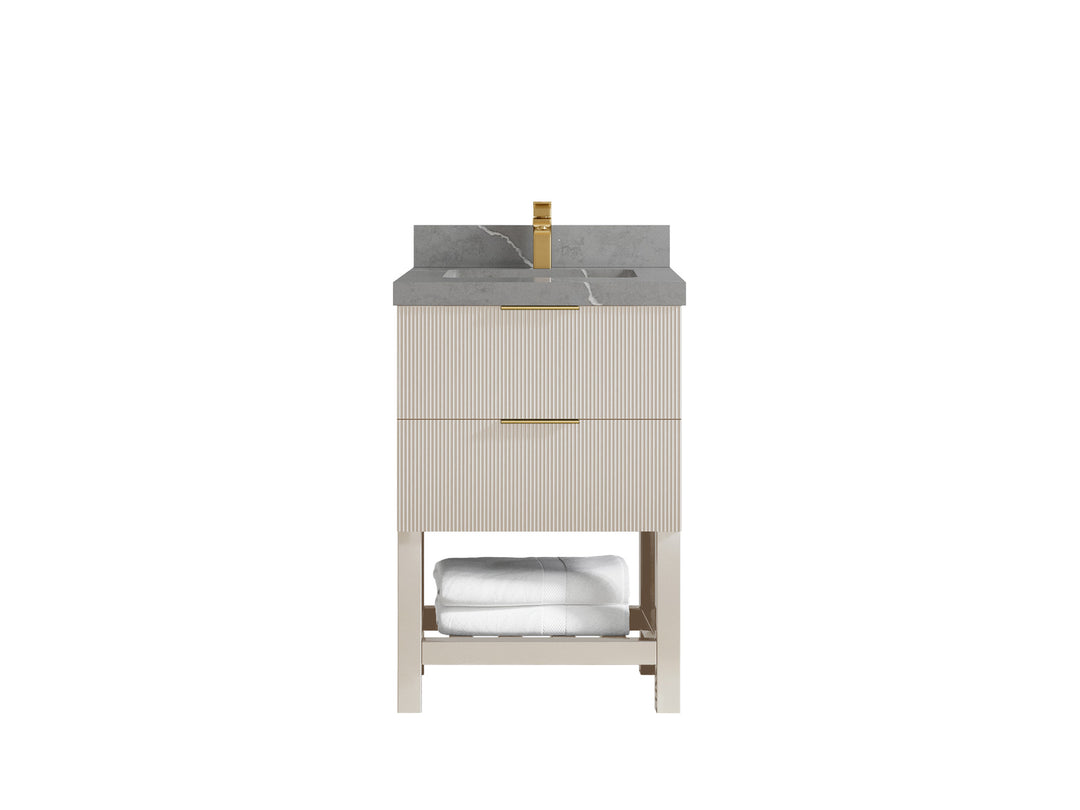Catalina 24 in. W x 22 in. D Single Sink Bathroom Vanity in Fine Grain with 2 in Piatra Gray Quartz Countertop
