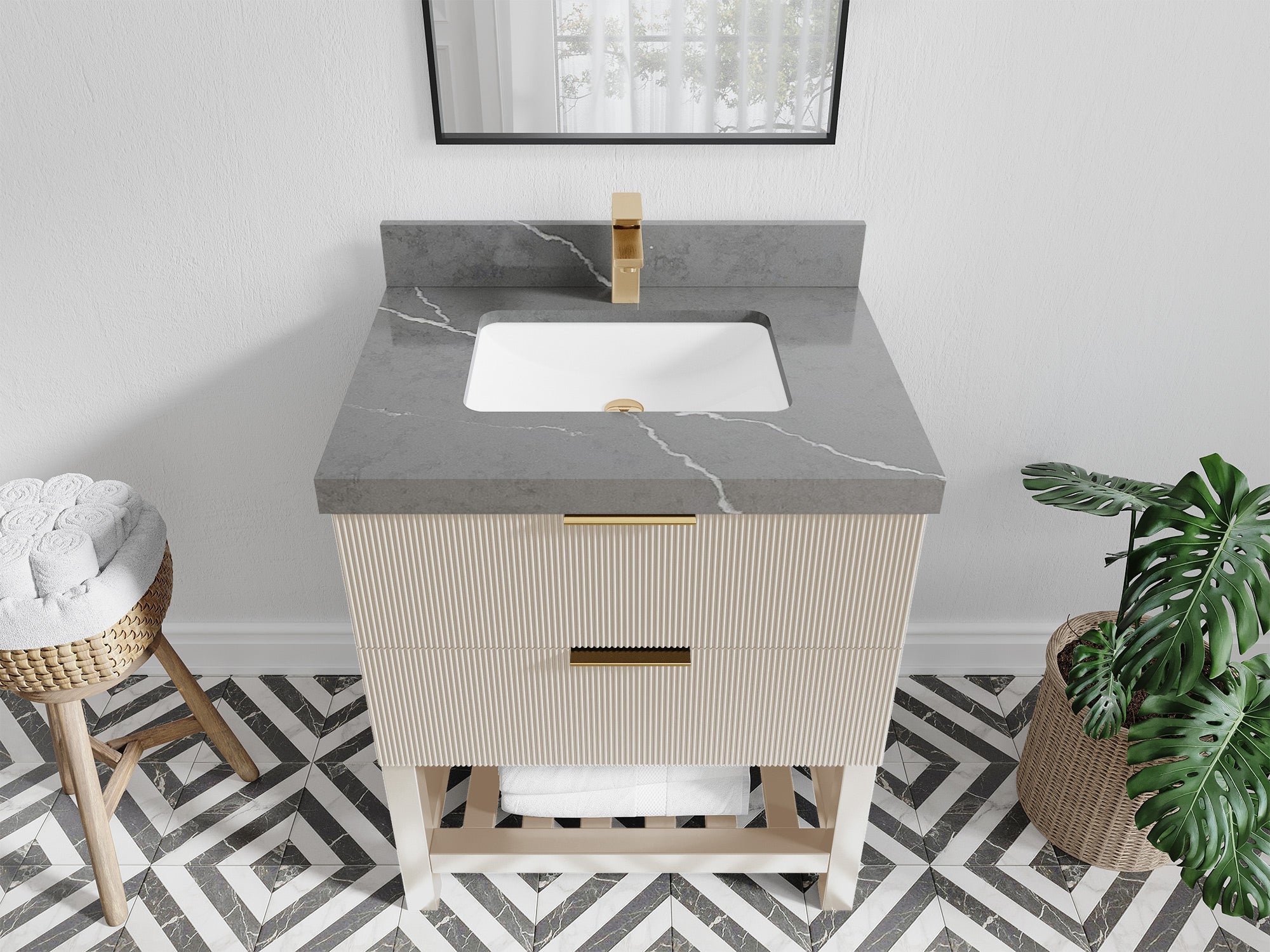 Catalina 30 in. W x 22 in. D Single Sink Bathroom Vanity in Fine Grain with 2 in Piatra Gray Quartz Countertop - Top View