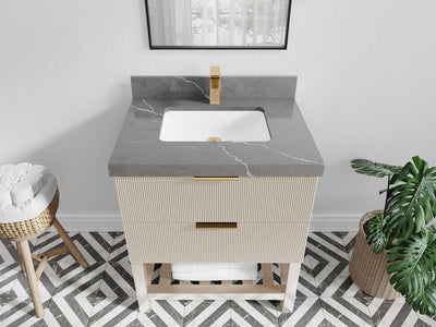 Catalina 30 in. W x 22 in. D Single Sink Bathroom Vanity in Fine Grain with 2 in Piatra Gray Quartz Countertop - Top View