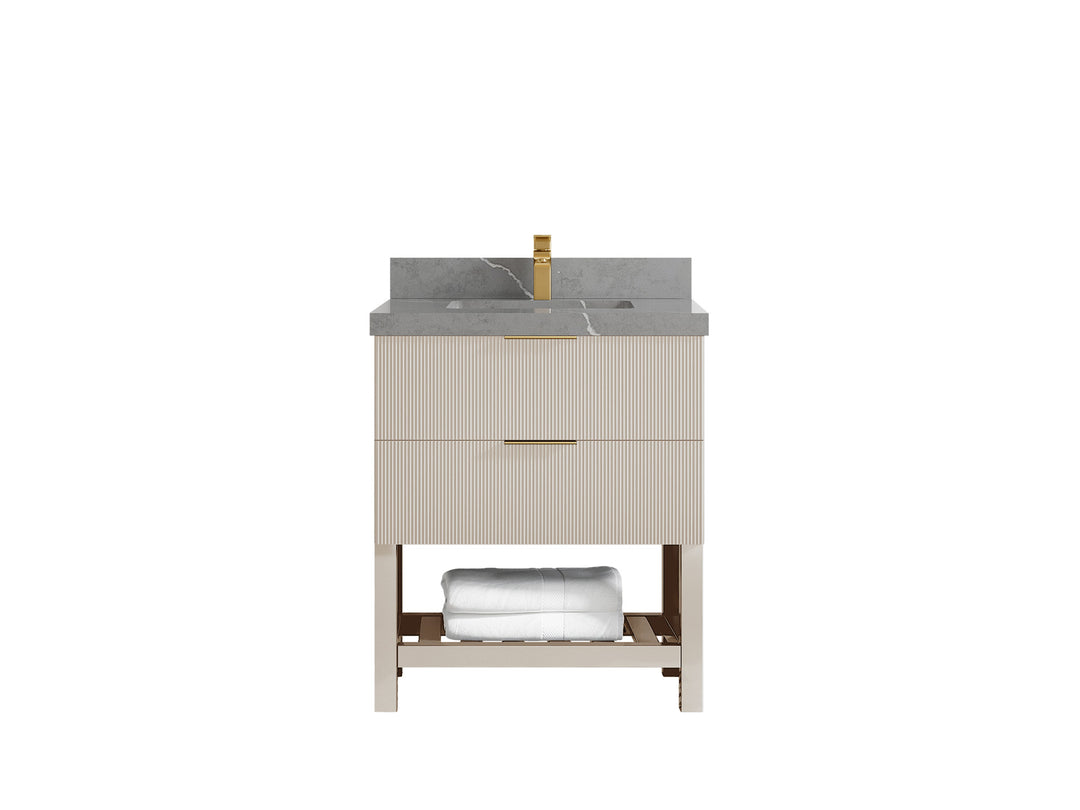 Catalina 30 in. W x 22 in. D Single Sink Bathroom Vanity in Fine Grain with 2 in Piatra Gray Quartz Countertop 