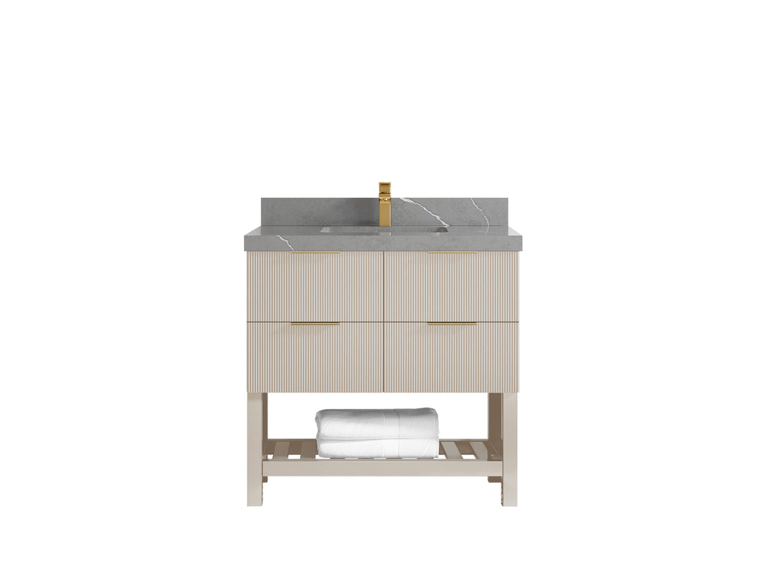 Catalina 36 in. W x 22 in. D Single Sink Bathroom Vanity in Fine Grain with 2 in Piatra Gray Quartz Countertop