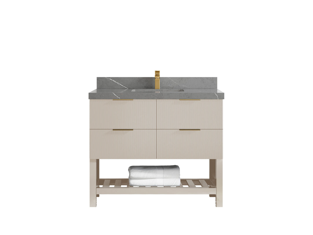 Catalina 42 in. W x 22 in. D Single Sink Bathroom Vanity in Fine Grain with 2 in Piatra Gray Quartz Countertop