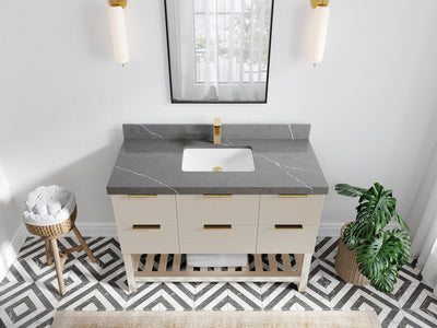 Catalina 48 in. W x 22 in. D Single Sink Bathroom Vanity in Fine Grain with 2 in Piatra Gray Quartz Countertop - Top View