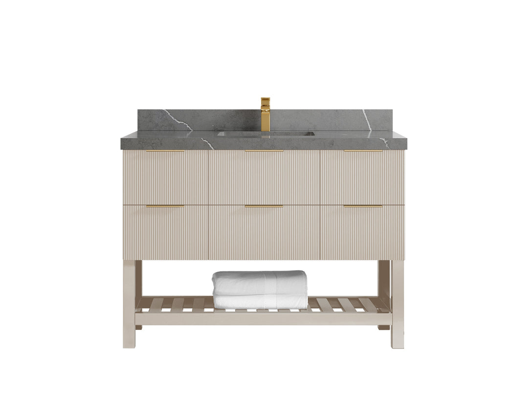 Catalina 48 in. W x 22 in. D Single Sink Bathroom Vanity in Fine Grain with 2 in Piatra Gray Quartz Countertop